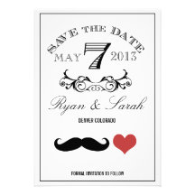 Reserva blanca y negra del DÍA de boda del bigote  Invitaciones Personales