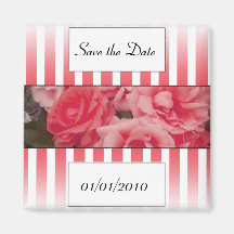 Reserva color de rosa rosada de la invitación que  imán de frigorifico
