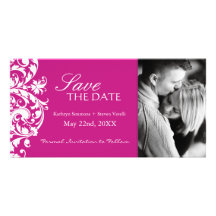 Reserva de Fuschia la invitación de la fecha Tarjetas Fotograficas Personalizadas