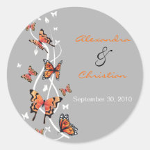 Reserva de la mariposa la invitación del boda de l pegatinas redondas