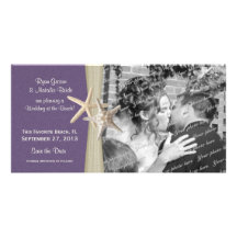 Reserva de la púrpura del boda de playa la foto de tarjeta fotográfica personalizada
