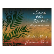 Reserva de la rama de palmera de la puesta del sol invitaciones personalizada