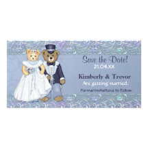 Reserva del boda del oso de peluche la fecha tarjeta fotografica personalizada