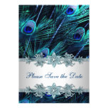 Reserva del boda del pavo real del azul real la fe invitación