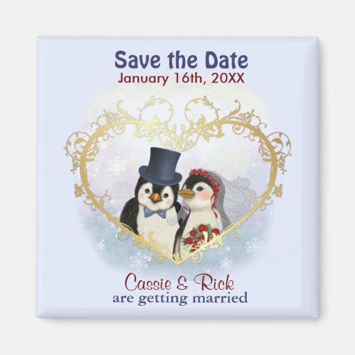 Reserva del boda del pingüino la fecha imanes  