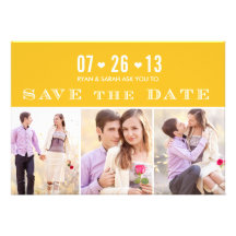 Reserva elegante del amarillo del corazón las fech invitaciones personalizada