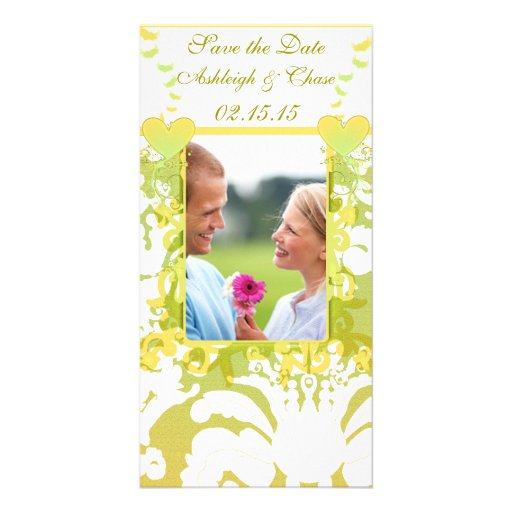 Reserva elegante del damasco del amarillo y de la  tarjetas fotográficas personalizadas