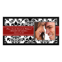 Reserva--Fecha elegante Photocard del damasco: roj Tarjeta Fotografica
