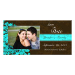 Reserva floral azul de la aguamarina el photocard  tarjetas fotográficas personalizadas