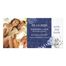 Reserva floral del boda de la momia blanca azul de tarjetas con fotos personalizadas