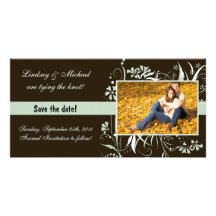 Reserva floral el boda de la fecha - verde tarjetas personales con fotos