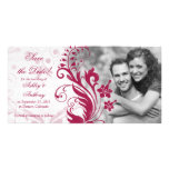 Reserva floral roja y blanca del boda la fecha tarjetas fotográficas 