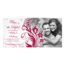 Reserva floral roja y blanca del boda la fecha tarjetas fotográficas 