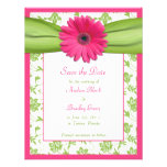 Reserva floral verde rosada del damasco de Gerber  Invitacion Personalizada