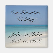 Reserva hawaiana del boda la fecha iman de frigorífico