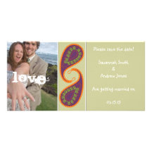 Reserva púrpura y anaranjada de Paisley la fecha s Tarjeta Con Foto Personalizada