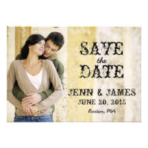 Reserva rústica de la foto del boda la fecha invitaciones personalizada