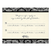 Respuesta negra RSVP del boda del damasco del mono Comunicado Personalizado