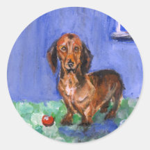 Retrato azul del sitio del Dachshund Pegatinas Redondas