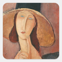 Retrato de Jeanne Hebuterne en un gorra grande Calcomania Cuadradas