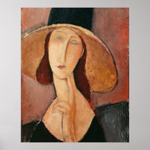 Retrato de Jeanne Hebuterne en un gorra grande Poster