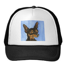 Retrato de un pinscher miniatura gorros  