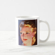 Retrato del anuncio de la mujer retra de las mujer taza