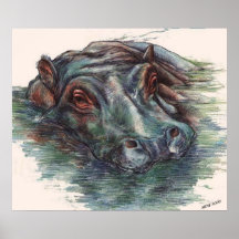 Retrato del Hippopotamus de la pintura del hipopót Posters