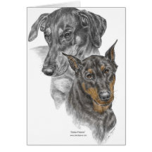Retrato del perro del Pinscher de dos Doberman Tarjetón