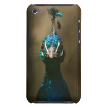 Retrato divertido del pavo real barely there iPod fundas