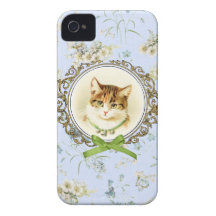 Retrato dulce del gato del vintage iPhone 4 Case-Mate coberturas