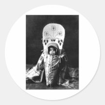 Retrato indio del vintage del nativo americano etiquetas redondas