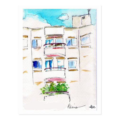 Retro francés de la postal del apartamento de Parí