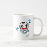 Retroceso con el pie feliz del jugador de fútbol tazas de café