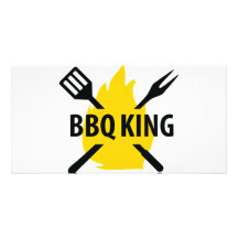Rey del Bbq con el icono de la llama Tarjetas Con Fotos Personalizadas