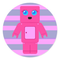 Robot rosado pegatina redonda