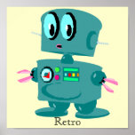 Robot verde retro clásico posters