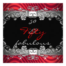 Rojo 50 y 50.a fiesta de cumpleaños fabulosa anuncio personalizado