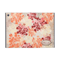 Rojo anaranjado del monograma y flores poner crema powis icase