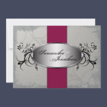 Rojo cereza gris elegante de la invitación de la b invitaciones