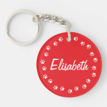 Rojo conocido personalizado frontera de Pawprint Llaveros