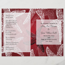 Rojo de las estrellas de mar del programa del boda tarjetas publicitarias