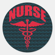 Rojo del caduceo de la enfermera etiquetas redondas
