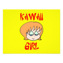 rojo del chica del kawaii comunicado personalizado