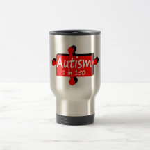 Rojo del pedazo del rompecabezas del autismo taza