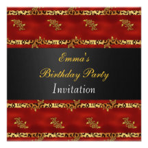 Rojo e invitación de la fiesta de cumpleaños del o