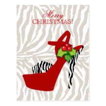 Rojo femenino de Navidad del zapato del tacón alto Postal
