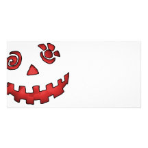 Rojo loco de la cara de la calabaza de la linterna plantilla para tarjeta de foto