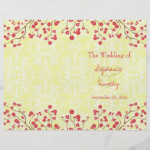 Rojo + programa floral amarillo del boda del damas flyer personalizado