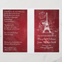 Rojo romántico de París del programa del boda Tarjetones